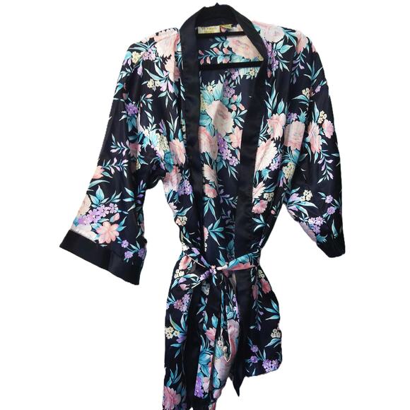 Vintage Victorias Secret Gold Label Satin Floral Robe Kimono Size Medium - Picture 1 of 8